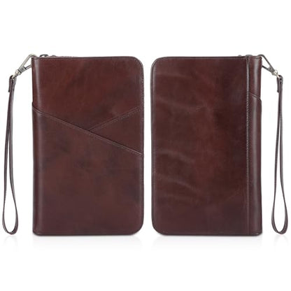 Polare Full Grain Leather Passport Holder With YKK Zipper RFID Blocking Travel Document Organizer Ticket Holder Cover Case Holds 2 Passports (Coffee) - color: Coffee