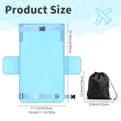 Omzer Baby Toddler Airplane Bed - Flyaway Kids Airplane Bed for Toddler Airplane Seat Extender for Kids with 2 Pockets and Toys Portable Lightweight Baby Travel Essential Footrest for Flights - Blue