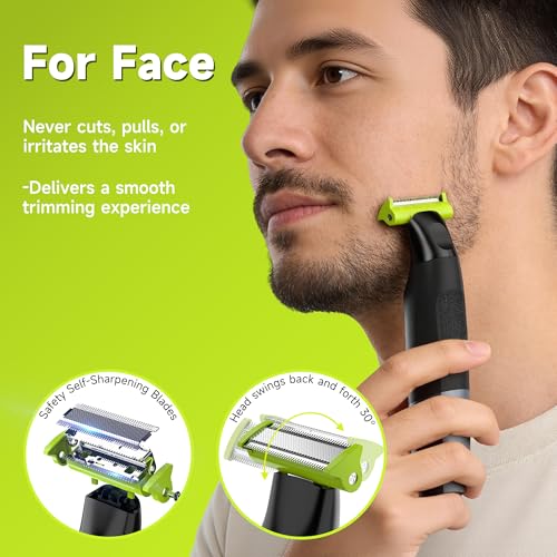 Body Hair Trimmer for Men, Electric Groin & Pubic Hair Trimmer, Painless Body Shaver for Chest, Legs, Bikini, Waterproof Wet/Dry, USB-C Rechargeable, Self-Sharpening Blades, 6 Guide Combs - color: Green