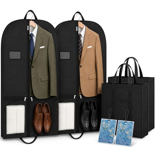 Suit Bags for Men, Business Travel Garment Bag for Business Traveler, Foldable Garment Bag with Shoe Compartment, Clear Window, Handle, Zipper, Wrinkle Free Suit Bag for Flights, Hotels, Meetings - style: Garmentbag 43INCH 2 pack
