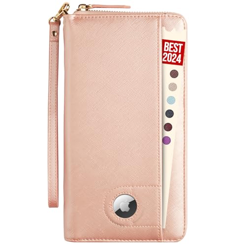 Travel Document Organizer - RFID Passport Wallet Case Family Holder Id Wristlet - color: Airtag Rose Gold