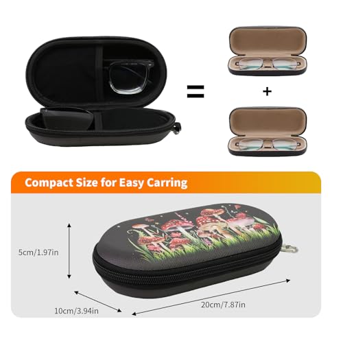Double Eyeglasses Case, Hard Shell Dual Sunglasses Organizer with Zipper Clip Travel Glasses Storage for Women Men - color: Black Mushroom