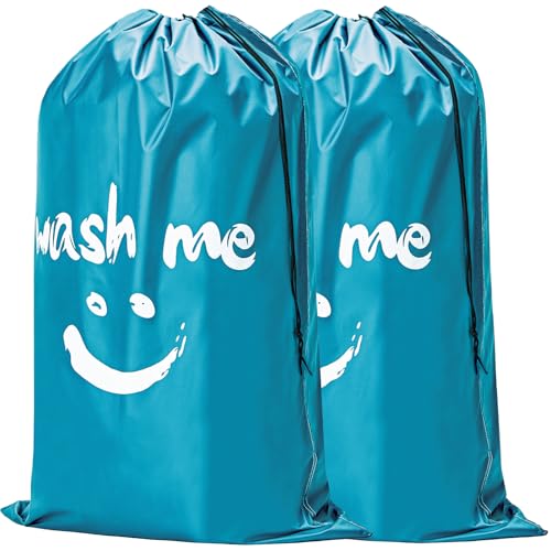HOMEST 2 Pack XL Wash Me Travel Laundry Bag, Dirty Clothes Organizer, Large Enough to Hold 4 Loads of Laundry, Easy Fit a Laundry Hamper or Basket - color: (Ⅰ-Wash me)Sky Blue
