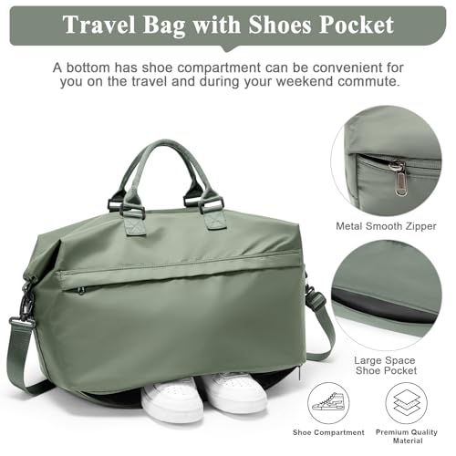 Travel Duffel Bag,Carry-On Overnight Weekender Bags for Women,Personal Item Travel Bag with Shoes Compartment,Sports Gym Bag - color: Green