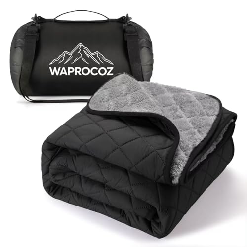 Waterproof Camping Blanket - Cozy Coral Fleece Lining, Triple Layers Warm Comfy Foldable for Camping Stadium, Beach, Picnic, Grass, Concerts, Car, Dog, 51''X 70'' Black - color: Black