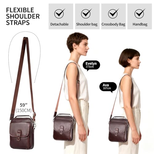 Augus Leather Small Messenger Bag For Men Crossbody Handbag Shoulder Sling Travel Bags for Men Purse Daypack Magnetic Buckle - color: Dark Brown