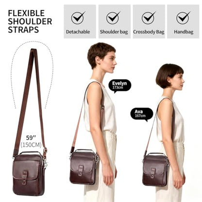Augus Leather Small Messenger Bag For Men Crossbody Handbag Shoulder Sling Travel Bags for Men Purse Daypack Magnetic Buckle - color: Dark Brown