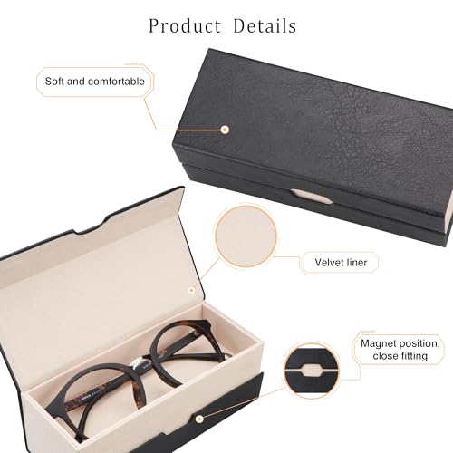 LifeArt Eyeglass Case Hard Shell, Portable Sunglass Case, Fashionable PU Leather Eyeglass Case, Lightweight - color: 2lian_black