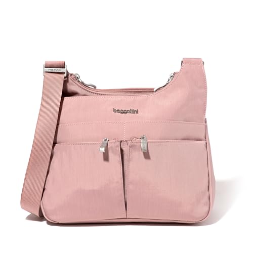 Baggallini Crossbody Travel Bag 11x8.5 Lightweight Water-resistant Nylon Handbag - color: Woodrose