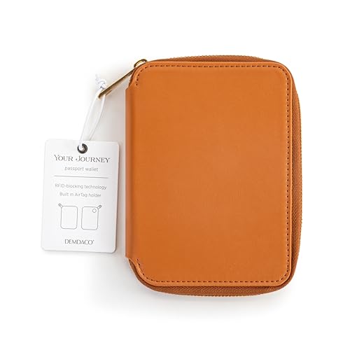 DEMDACO Passport Wallet With RFID Protection and Built In Tracker Holder 4 x 6 Inch Vegan Leather Saddle Brown - color: Saddle Brown