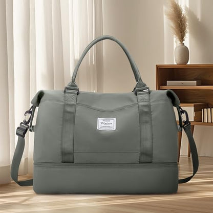 Travel Duffel Bag with Shoes Compartment, Overnight Weekender Bags for Women,Carry on Personal Item Bag,Medium Size - color: A-Olive Green, size: Medium