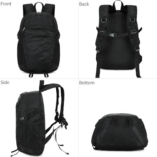 Small Hiking Backpack Travel Lightweight Hiking Packable Daypack Water-Resistant Foldable Backpacks 15L for Travel Women Men Camping (Black) - color: Black, size: 15L