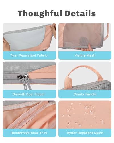 Hynes Eagle 6 Set/ 4 Set/ 2 Set Compression Packing Cubes Travel Essentials Lightweight Nylon Luggage Suitcase Organizer Bag Light Pink 4PCS - color: Light Pink-4 PCS