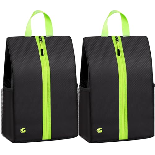 GLORIEROO Smell Proof Shoe Bags for Travel-Soccer Cleat Bag Smell Proof with Active Carbon Fabric | Odor-Absorbing Water-Resistant Track Shoe bags for Sports (2 Black with Green, UP TO US14) - color: 2 Black with Green, size: UP TO US14