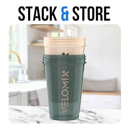 VELOMIX -2 Pack- 20 oz Protein Shaker Bottles for Protein Mixes - 2x Wire Whisk | Leak Proof Shaker Cups for Protein Shakes and Pre Workout | Protein Shaker Bottle Pack (A5) Blue&Beige - color: A5) Blue&Beige