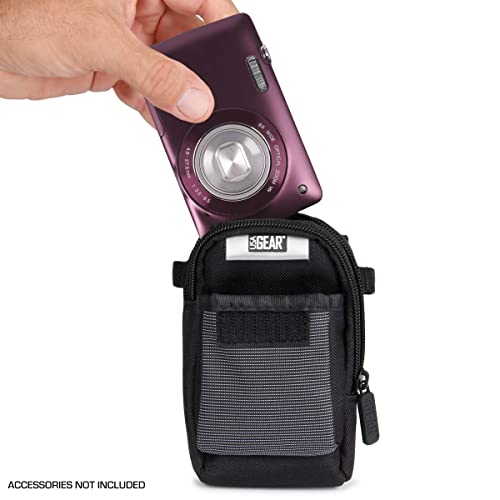 USA Gear Point Shoot Camera Case Compatible with Nikon Coolpix, Canon Powershot Elph 180, Canon G7 X Mark iii, and more - Small Digital Camera Case with Shoulder Strap, Belt Loop, Pocket for SD Card