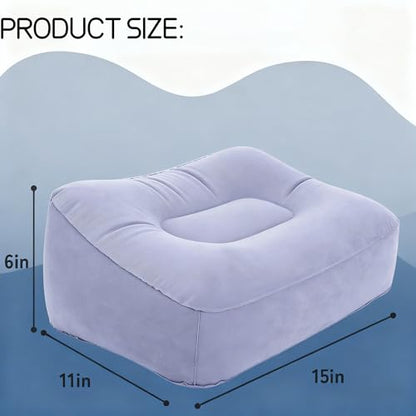Inflatable Foot Rest for Travel, Soft Flocking Airplane Leg Rest Pillow, Portable Cushion Ottoman for Flights, Office, Home, Camping (Gray)