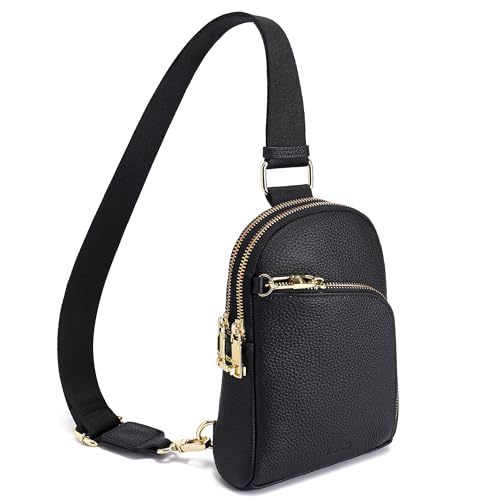 INICAT RFID Blocking Sling Bag, Anti Theft Crossbody Bag for Women Compact Travel Purses Leather - color: Black Rich