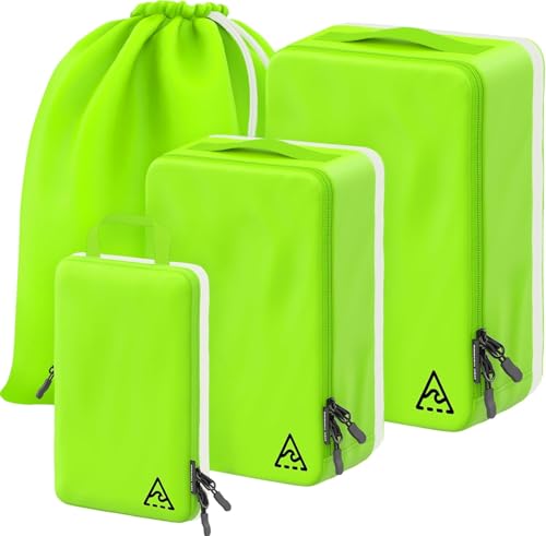 4-Piece Luxury Compression Packing Cubes & Bags for Travel – Maximize Space in Luggage with HybridMax Double-Capacity Design, 50 Luggage Tags, Patented Suitcase Organizer Bags, Lifetime Satisfaction - color: Green, size: 4-piece