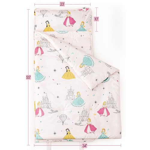 PHF Soft Toddler Nap Mat with Removable Pillow, Rollup Design Kids Sleeping Mat, Slumber Bags for Girls, 55"x23" Toddler Sleeping Bag for Daycare Preschool Travel Camping, Princesses - color: Princesses