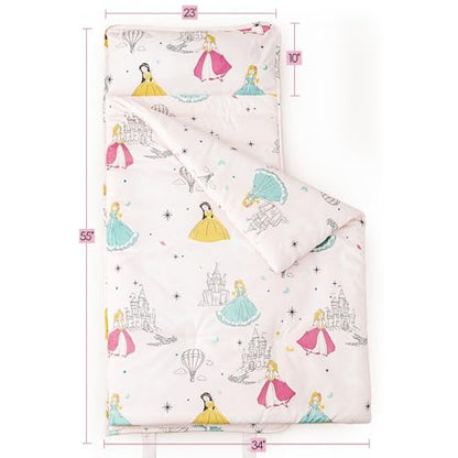 PHF Soft Toddler Nap Mat with Removable Pillow, Rollup Design Kids Sleeping Mat, Slumber Bags for Girls, 55"x23" Toddler Sleeping Bag for Daycare Preschool Travel Camping, Princesses - color: Princesses