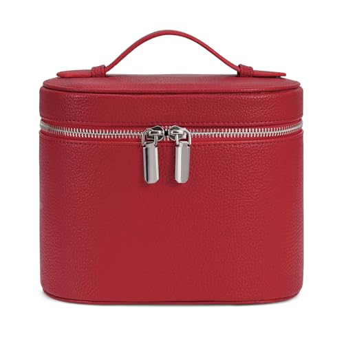 honitty Makeup Bag, Travel Make up Case with Compartments and Handle, Portable Cosmetic Organizer Bags,Toiletry Bag for Women - color: Red(7.6*5.5*6 in), size: M(7.6*5.5*6 in)