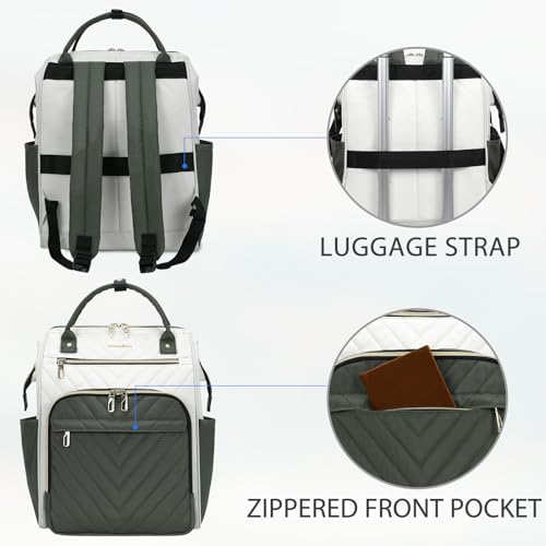 VANKEAN 17 Inch Laptop Backpack for Women Fashion Computer Work Bag, Large Capacity Waterproof Backpack, College Daypack Business Travel, Beige-Army green - color: Beige/Army Green, size: 17.3 Inch