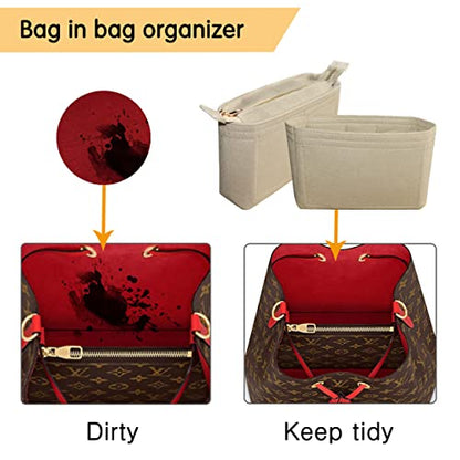 Felt Tote Bag organizer with Zipper Small Purse Organizer Insert With 2 Packs fits NeoNoe Series,Beige - color: Beige