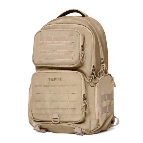 Timeet Tactical Backpack for Men, 21 Inch Khaki 40L Large Capacity, Laser Cut Molle Three Sided Opening, Water Resistant 17 inch Laptop Military Hiking 3 Day Assault Pack - color: Khaki