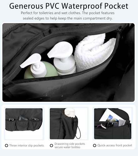Lightweight Travel Duffle Bag for Women, Quilted Puffy Weekender with Wet Pocket for Gym, Overnight, Personal Item Carry On, Black - color: Black