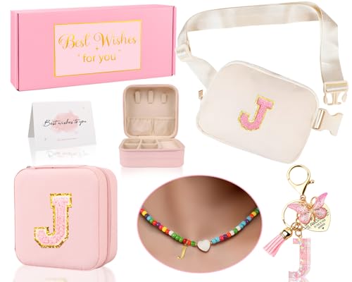 Funny Pack for Grandkids Teen Girls Gift, Birthday Gifts for 4 5 6 7 8 9 10 11 12 13 Year Old Girls, Initial Fanny Pack, Teen Girl Gift Trendy Stuff Crossbody Bag Set for Teens, Back To School, J - style: J