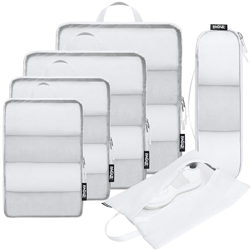 BAGAIL 6 Set Ultralight Compression Packing Cubes Packing Organizer for Travel Accessories Luggage Suitcase Backpack - color: White40D, style: Mesh Pattern