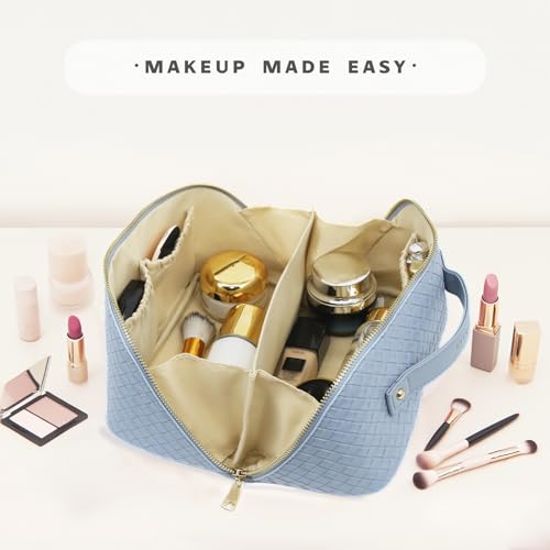 Travel Makeup Bag – Large Cosmetic Organizer with Waterproof PU Leather, Smooth Double Zipper & Tear-Resistant Lining, Toiletry Pouch for Women (Ice) - color: 03-Ice