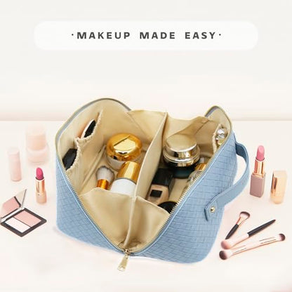 Travel Makeup Bag – Large Cosmetic Organizer with Waterproof PU Leather, Smooth Double Zipper & Tear-Resistant Lining, Toiletry Pouch for Women (Ice) - color: 03-Ice