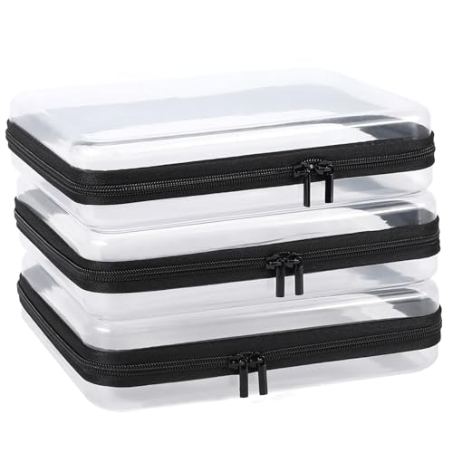 YOPCDJ 3 Pack Clear Hard Shell Zipper Case, Clear Zipper Pouches Waterproof Makeup Organizer & Travel Toiletry Bag, Plastic Pouch for Travel Office Storage, Black Large Size - color: Black, size: Large