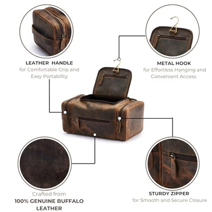 NomadCraftsCo. Extra Large Leather Toiletry Bag for Men - Premium Leather Men's Toiletry Bag for Travel, Dopp Kit, Pouch, Large Travel Organizer - size: Extra Large