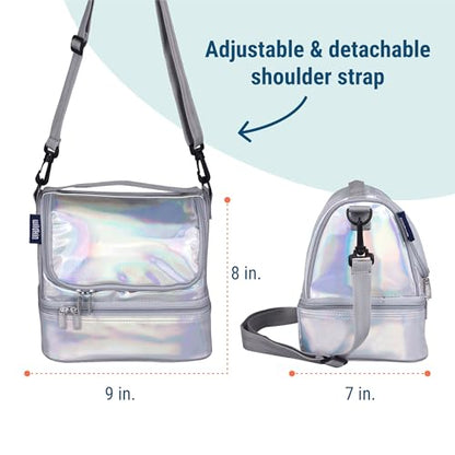 Wildkin Kids Two Compartment Insulated Lunch Bag – Keeps Food Hot or Cold, Easy-Clean Lining, Leak-Resistant & BPA-Free – Boys & Girls, Ideal for School, Travel & Daycare – Holographic - color: Holographic