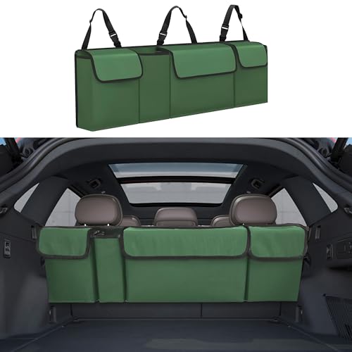 Car Trunk Organizer, Backseat Hanging Large Storage with Adjustable Straps,Waterproof PVC Collapsible Cargo Bag, Car Interior Accessories for Auto SUV MPV (Green) - color: Green