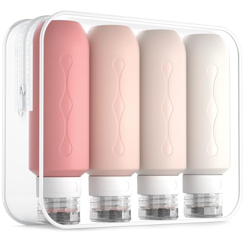 Gemice Travel Bottles for Toiletries, Tsa Approved Travel 6oz Size Containers with Clear Bag, BPA Free Leak Proof Travel Tubs Refillable Liquid Travel Accessories for Cometic Shampoo Lotion - color: Cream-Powder, size: 6oz(180ml)