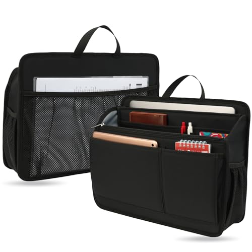 Large Rugged Organizer Insert for Briefcase Tote Shoulder Messenger Bag-20 Pockets,Padded Water-repellent Nylon-Black - color: Black, size: Large