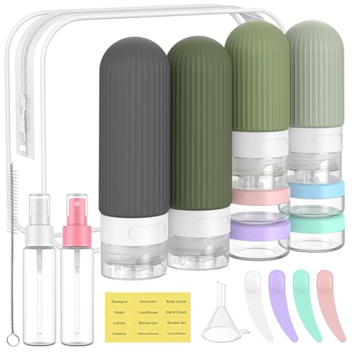 ME.FAN Travel Bottles for Toiletries,18 Pack Silicone Portable Size Bottle, TSA Approved Refillable Cosmetic Container Kits for Conditioner, Shampoo, Lotion,Face Cream - Desert Sage - color: Desert Sage
