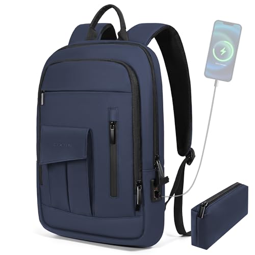 Business Backpack for Men Slim Lightweight Laptop Backpack Water Resistant Small Office Backpack for Commute Travel Daily Office Work with Small Bag (Blue, 15.6") - color: Blue, size: 15.6", style: With Pocket