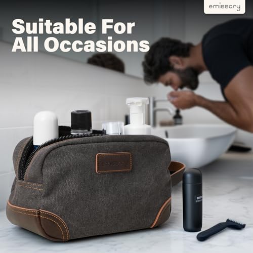 emissary Toiletry Bag for Men, Canvas Travel Toiletry Bag Men's Dopp Kit, Water-resistant Bathroom Bag Mens Shaving Kit, Travel Kit Small Bags, Shaving Bag, Toiletry Bags - color: Gray