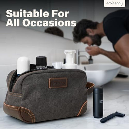 emissary Toiletry Bag for Men, Canvas Travel Toiletry Bag Men's Dopp Kit, Water-resistant Bathroom Bag Mens Shaving Kit, Travel Kit Small Bags, Shaving Bag, Toiletry Bags - color: Gray
