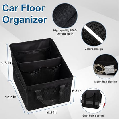 Car Seat Organizer Backseat, Car Organizer, Collapsible Small Car Seat Storage Organizer with Divide, Handles and Mesh Pockets for Front/Rear Consoles Back Seats Traveling and Storing Items