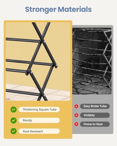 APEXCHASER Oversize Clothes Drying Rack, 3-Tier Drying Rack Clothing, Expandable Metal Laundry Drying Rack, Air Drying Rack, Clothes Rack, No install, 24lb Capacity, 14.9" D x 29.3" W x 39.3" H, Black - color: Black