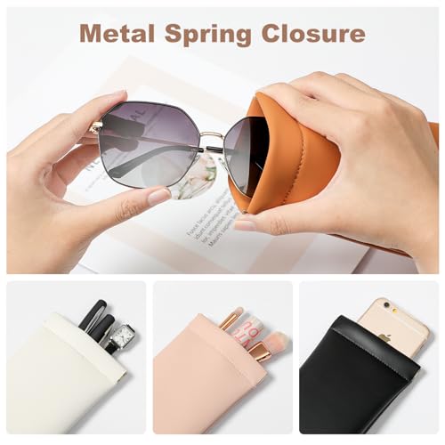 Squeeze Top Sunglass Case, New Organosilicon Soft PU Leather Eyeglass Glass Case Travel Large Sunglasses Pouch - color: Creamy White+orange