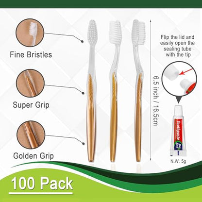 100 Pack Disposable Toothbrushes with Toothpaste Bulk Individually Wrapped, Travel Toothbrushes with Medium Soft Bristle, Manual Travel Toothbrush Kit for Adults, Kids - size: 1 Count (Pack of 100)