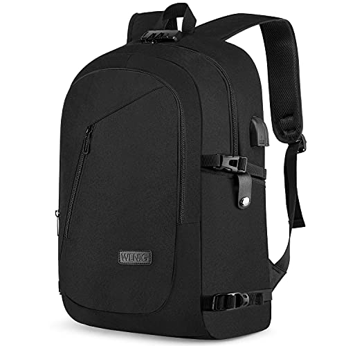WENIG 17.3 Inch Laptop Backpack,Large Travel Laptop Bag with USB Charging Port, Anti Theft Water Resistant Business Backpack for Men and Women, Durable Big Capacity Heavy Duty Computer Bag,Black - color: Black, size: 17.3