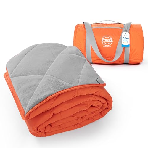 STOVER Large Waterproof Outdoor Stadium Blanket- Extra Thick Soft Fleece Camping Blanket for Travel, Picnics, Sports, Dogs- 79"x55" Warm, Windproof, Sand-proof, Lightweight, Packable (Game Day Orange) - color: 01 - Game Day Orange